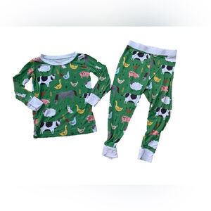 Little Sleepies Size 18-24 Months Green Farm Animals Bamboo Two Piece Pajamas
